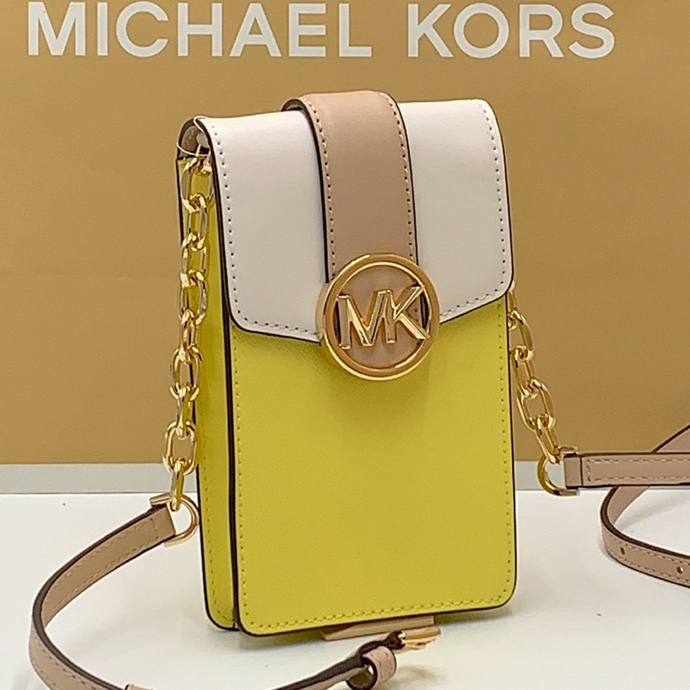 MICHAEL KORS Carmen Small Color-Block Faux Leather Phone Crossbody Bag